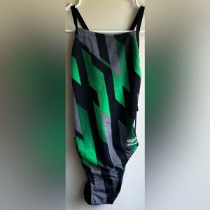 Speedo Women's Geometric Green and Black One Piece